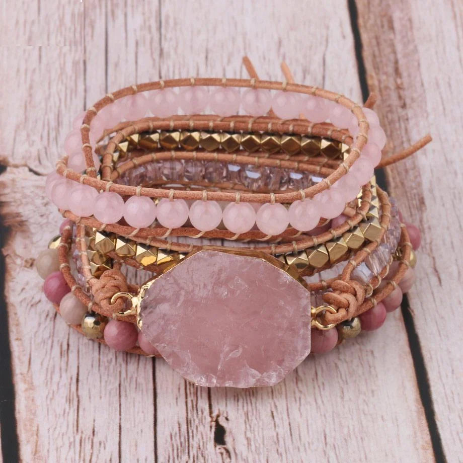 Amoria | Adjustable Golden Rose Quartz Bracelet for Women 0