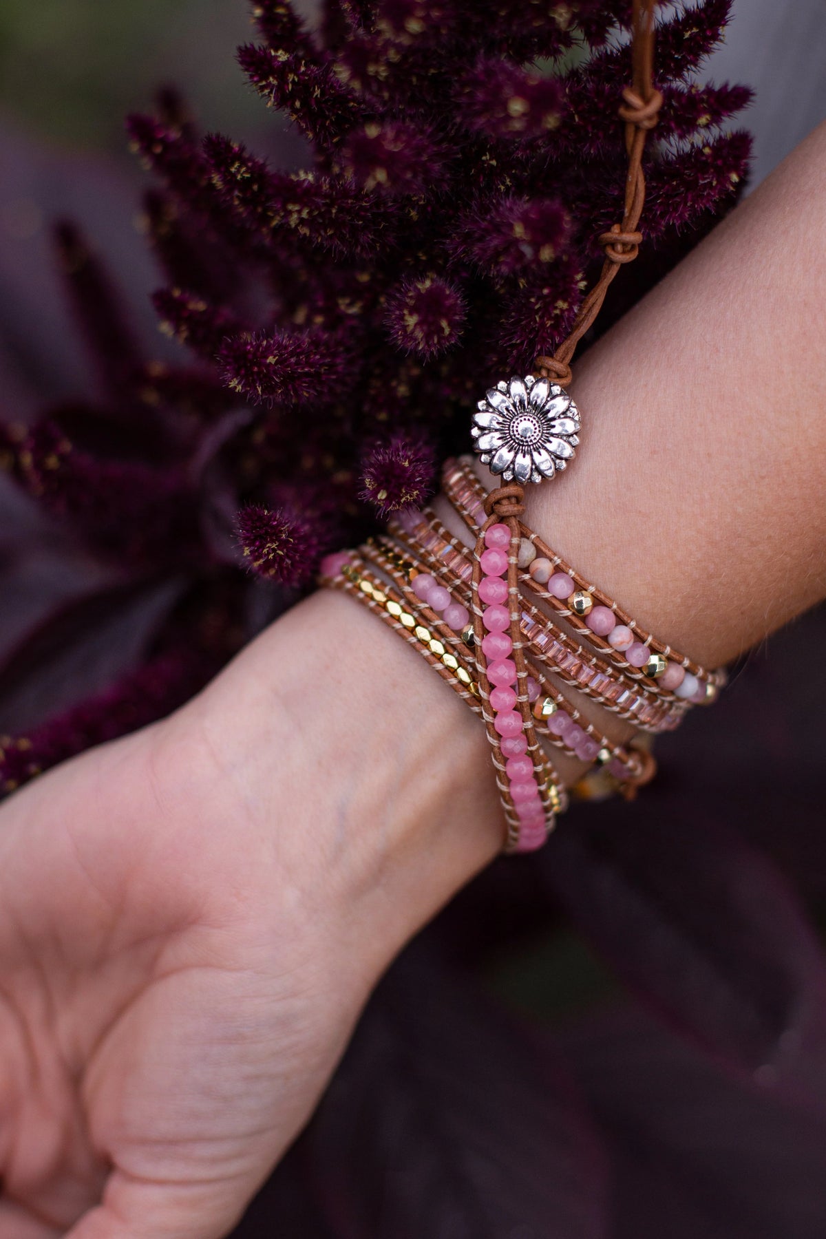 Amoria | Adjustable Golden Rose Quartz Bracelet for Women 4