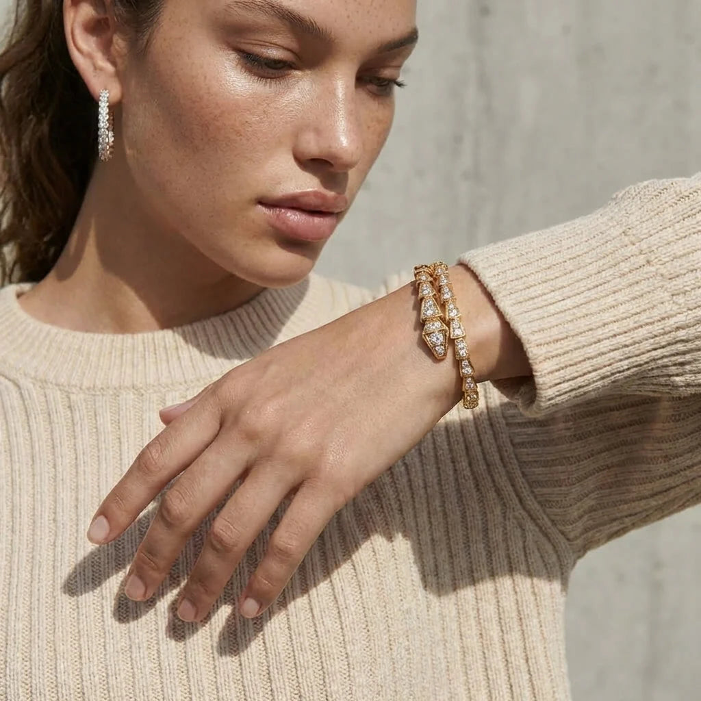 Aurelia Serpent Pavé Bracelet | Gold Bracelet with Cubic Zirconia 4