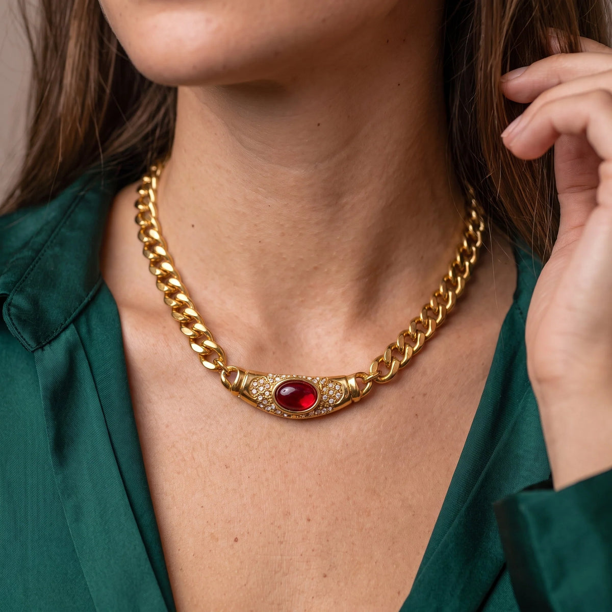 Bella | Chunky Gemstone Choker Necklace Gold Plated 2