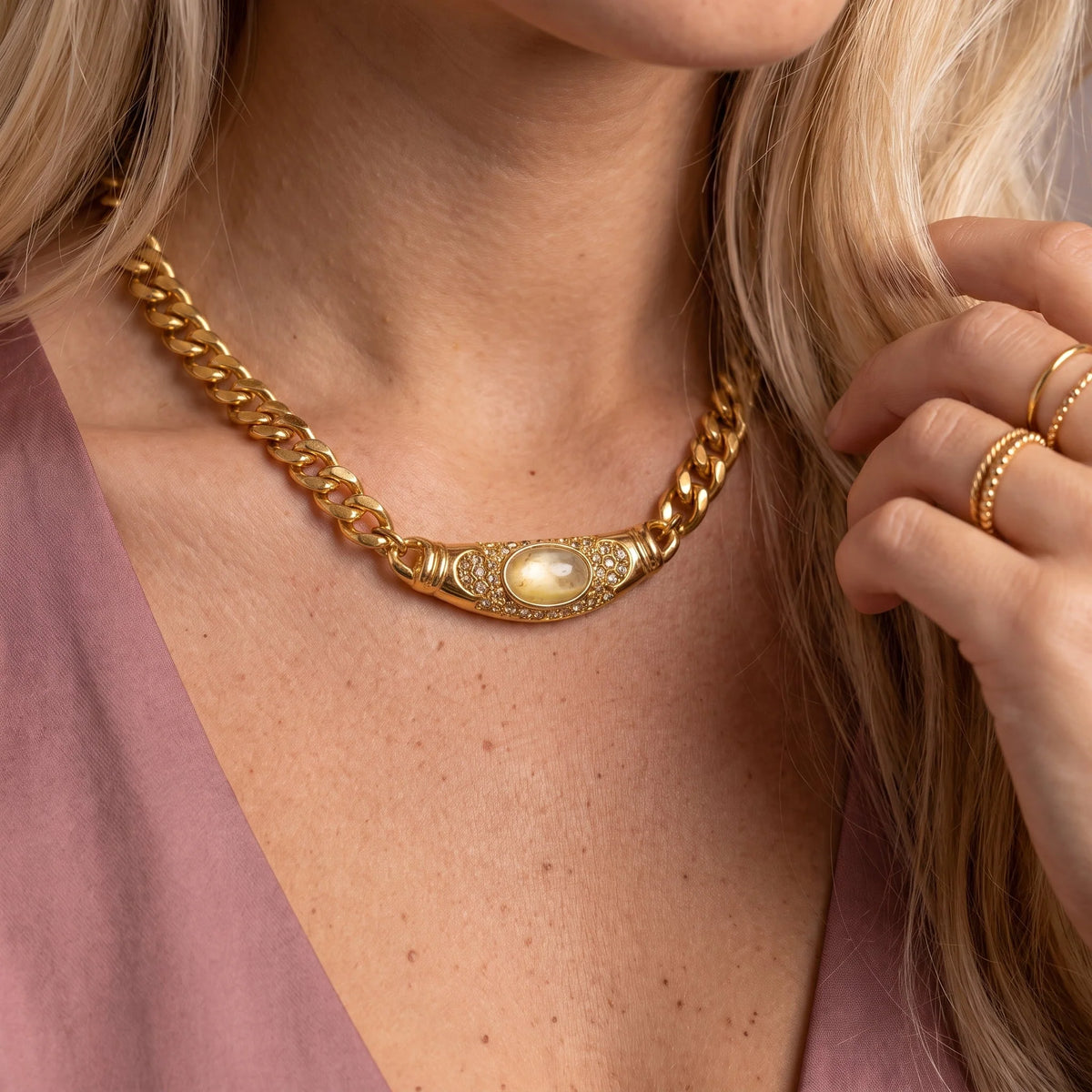 Bella | Chunky Gemstone Choker Necklace Gold Plated 7