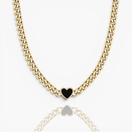 Black Shell Heart Pendant Necklace | Adjustable Gold Plated Chain 0