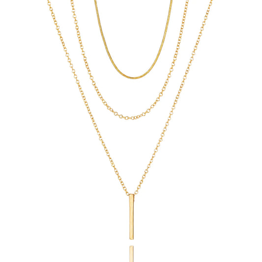Boho Layered Gold Necklace | Three-Strand Pendant Jewelry 0