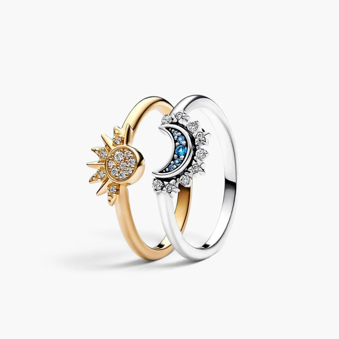Celestial Sun Moon | Stackable Rings Jewelry Two-Tone Stainless Steel 0