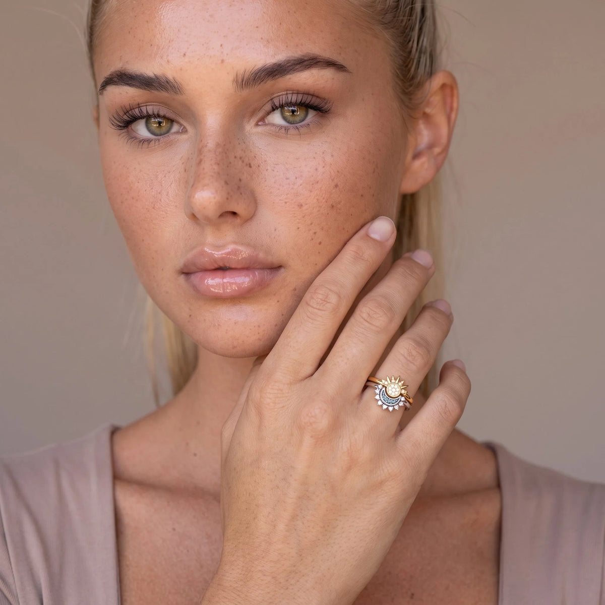Celestial Sun Moon | Stackable Rings Jewelry Two-Tone Stainless Steel 1