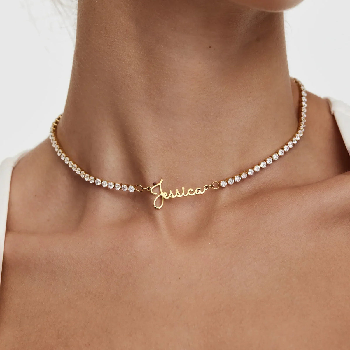 Custom Name Necklace | 18K Gold Plated Tennis Chain 2