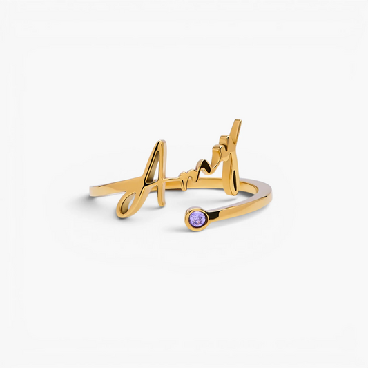 Custom Name Ring with Birthstone Accent | 18K Gold Plated 0