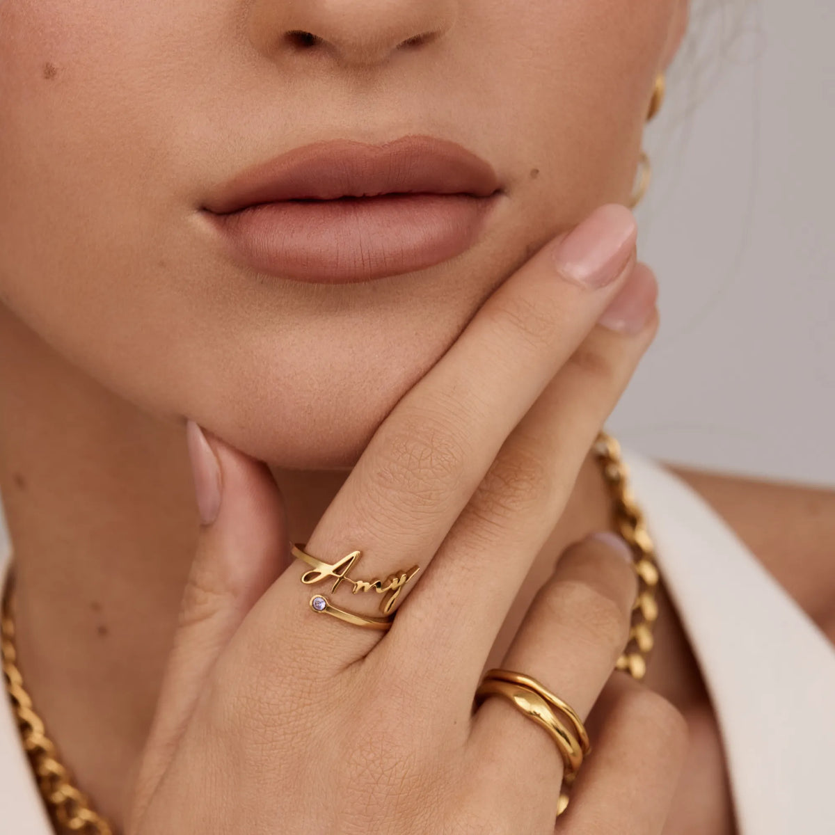 Custom Name Ring with Birthstone Accent | 18K Gold Plated 1
