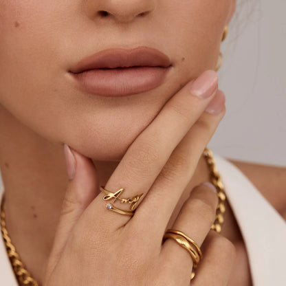 Custom Name Ring with Birthstone Accent | 18K Gold Plated 1