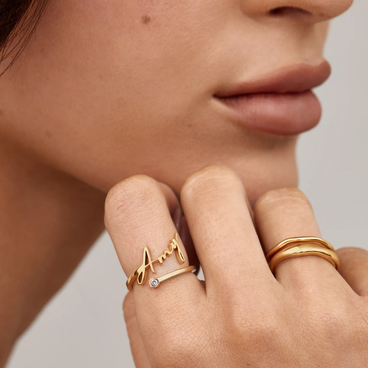 Custom Name Ring with Birthstone Accent | 18K Gold Plated 2