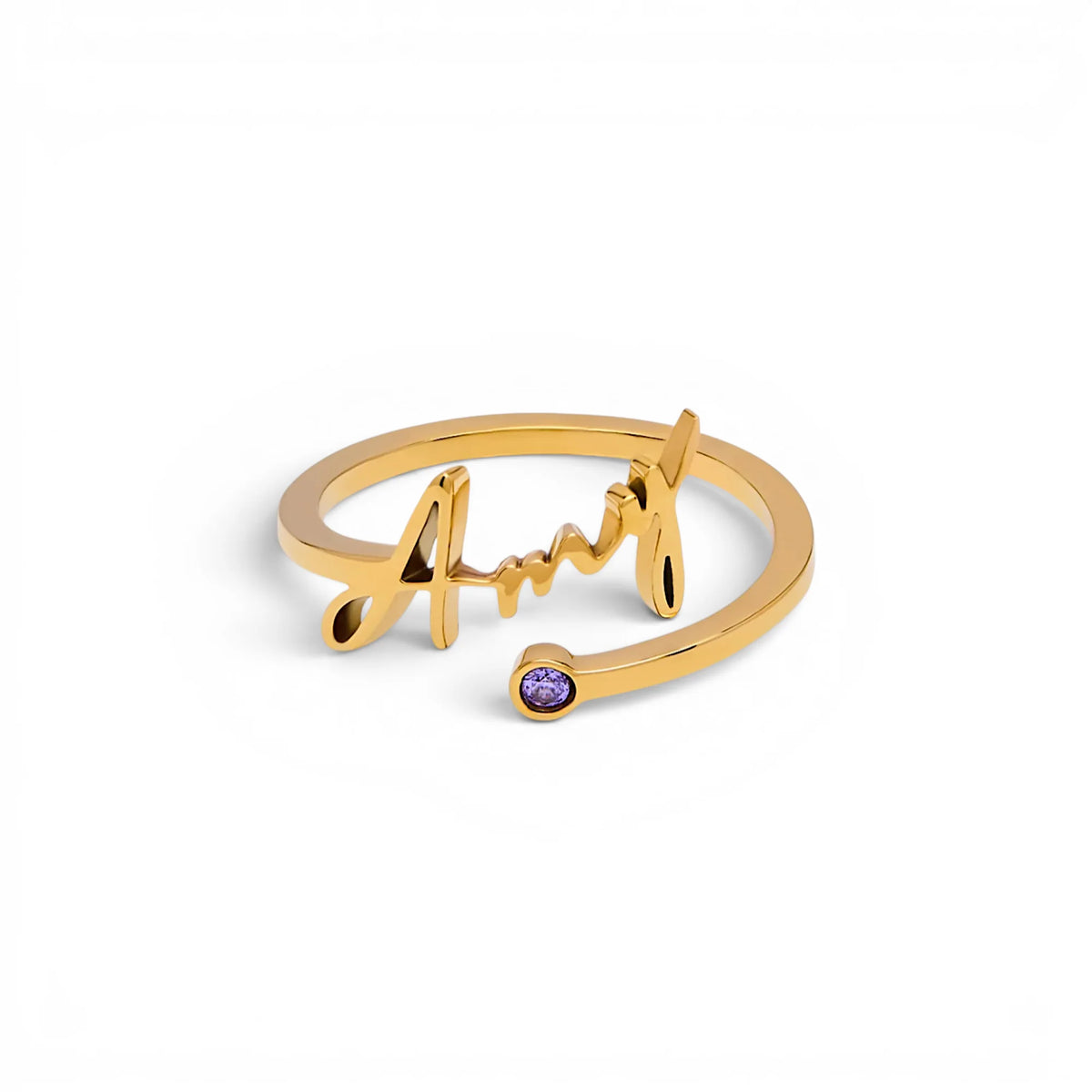 Custom Name Ring with Birthstone Accent | 18K Gold Plated 3