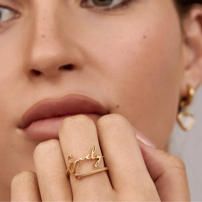 Custom Name Ring with Birthstone Accent | 18K Gold Plated 4