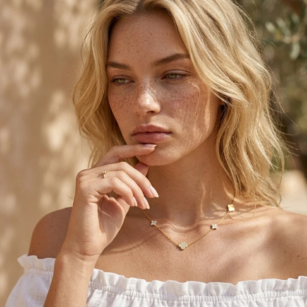 Elena Clover Crystal Necklace | Sterling Silver Adjustable Chain 1