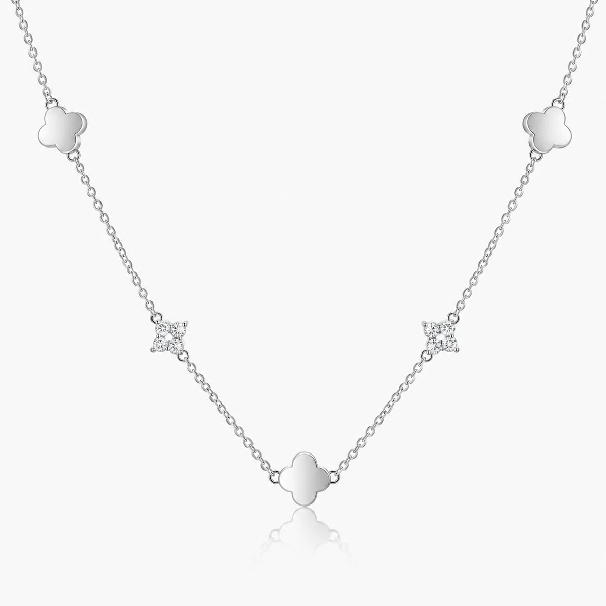 Elena Clover Crystal Necklace | Sterling Silver Adjustable Chain 2