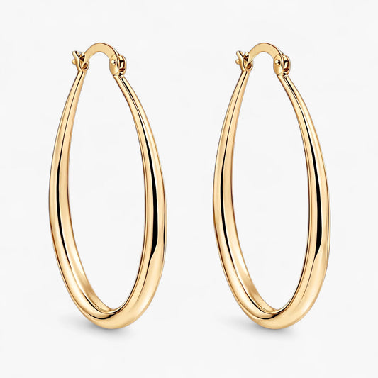 Elongated Oval Leverback Hoop Earrings | Gold or Silver 0