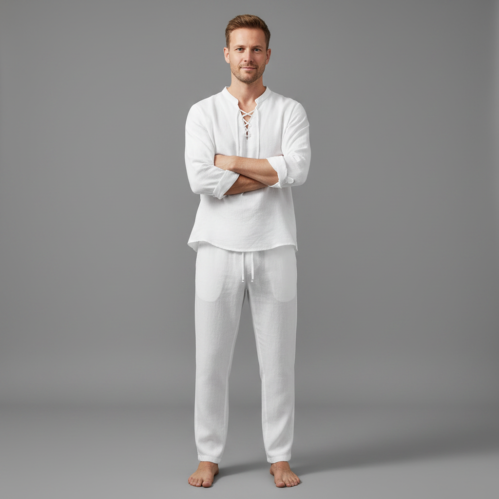Ensemble Lin Homme Milo | Henley Manches Longues & Pantalon Été