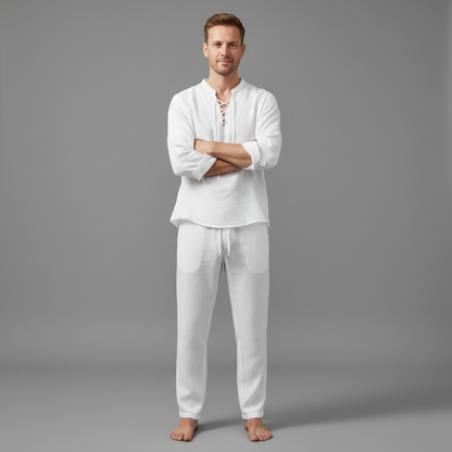 Ensemble Lin Homme Milo | Henley Manches Longues & Pantalon Été