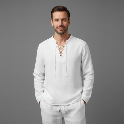 Ensemble Lin Homme Milo | Henley Manches Longues & Pantalon Été