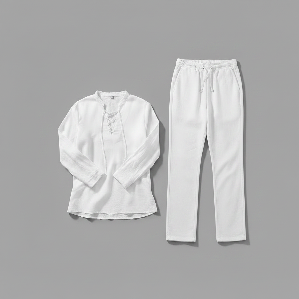 Ensemble Lin Homme Milo | Henley Manches Longues & Pantalon Été