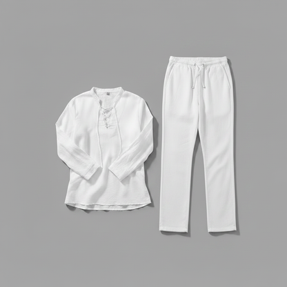 Ensemble Lin Homme Milo | Henley Manches Longues & Pantalon Été