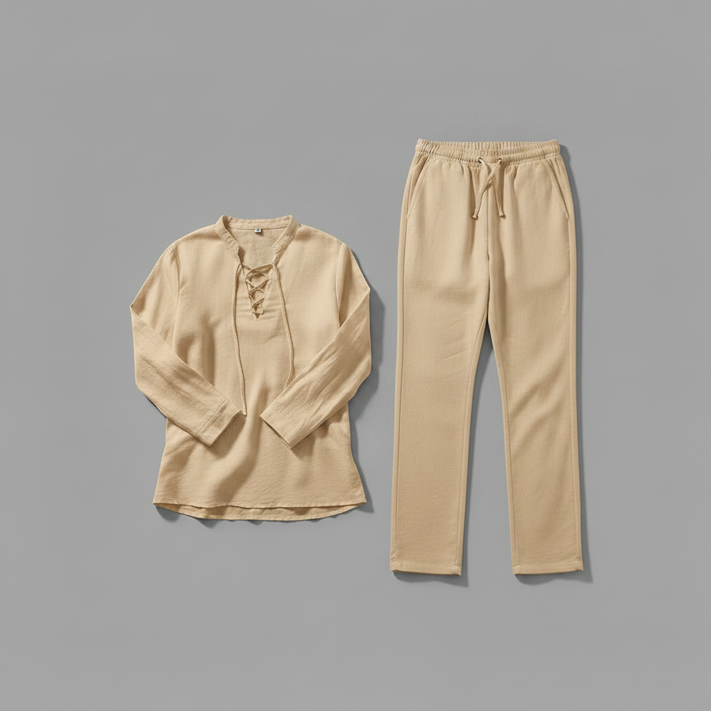 Ensemble Lin Homme Milo | Henley Manches Longues & Pantalon Été