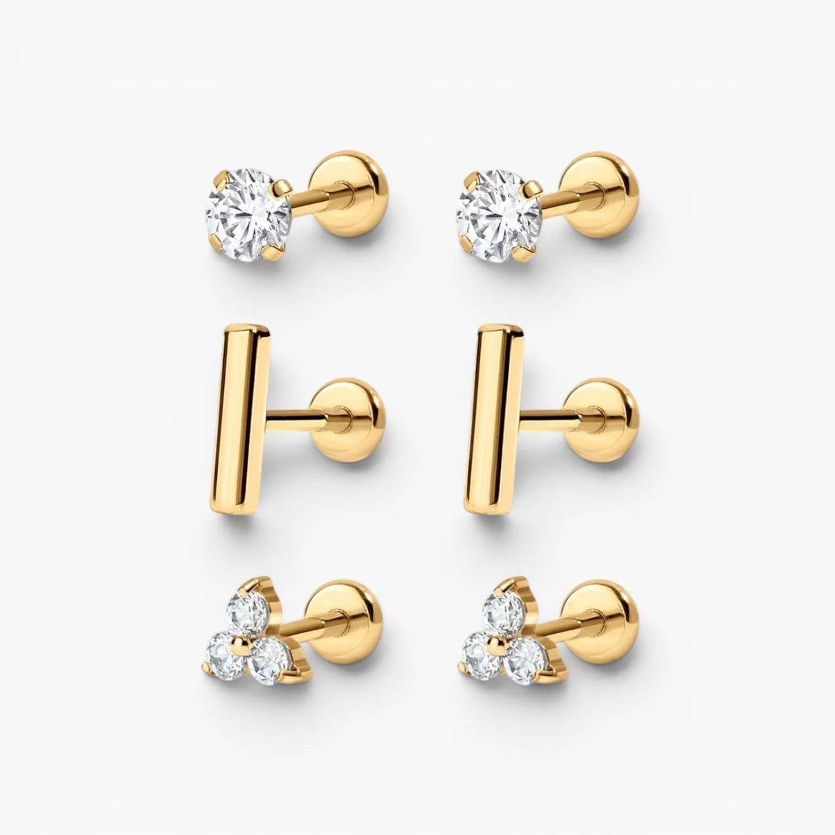 Flat Back Studs Trio Set | Minimalist Earrings for Lobe Piercings 0