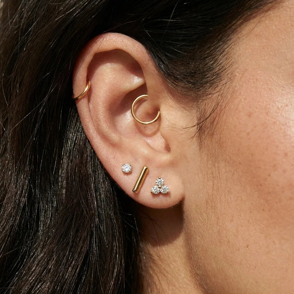Flat Back Studs Trio Set | Minimalist Earrings for Lobe Piercings 1