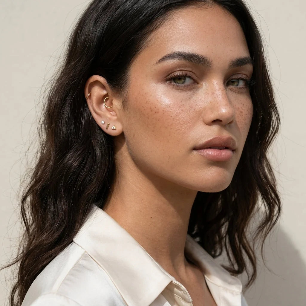 Flat Back Studs Trio Set | Minimalist Earrings for Lobe Piercings 3