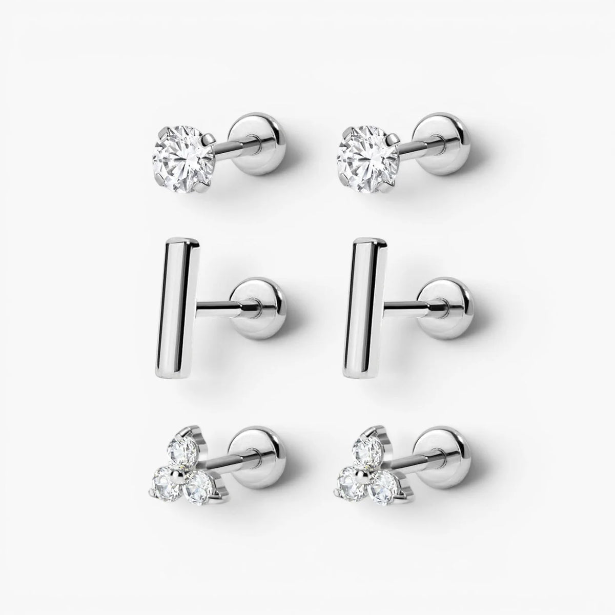 Flat Back Studs Trio Set | Minimalist Earrings for Lobe Piercings 9