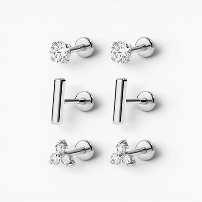 Flat Back Studs Trio Set | Minimalist Earrings for Lobe Piercings 9