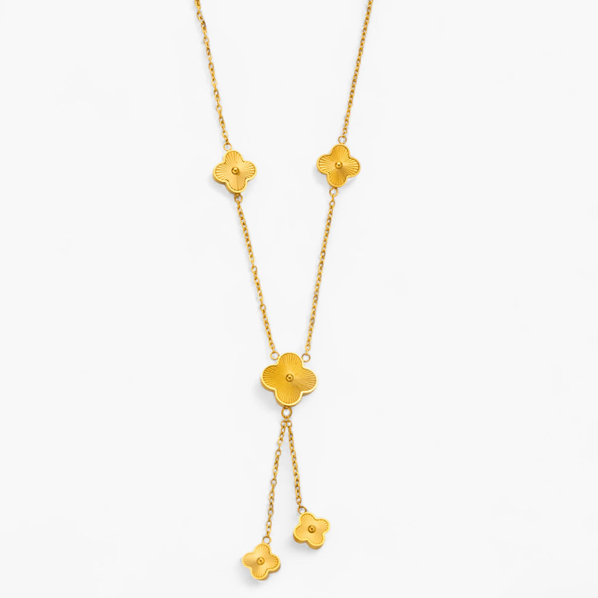 Fluted Clover Lariat Necklace | Gold & Silver Stainless Steel Jewelry 0