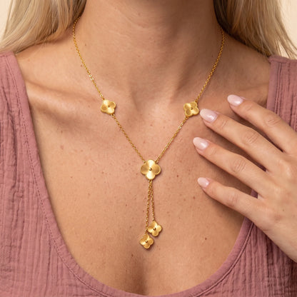 Fluted Clover Lariat Necklace | Gold & Silver Stainless Steel Jewelry 2