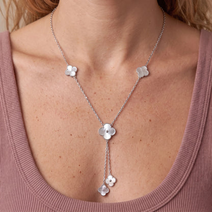 Fluted Clover Lariat Necklace | Gold & Silver Stainless Steel Jewelry 6