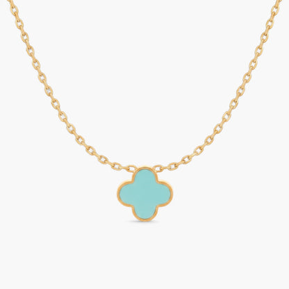 Four Leaf Clover Necklace | Gold Turquoise Inlay Pendant 0