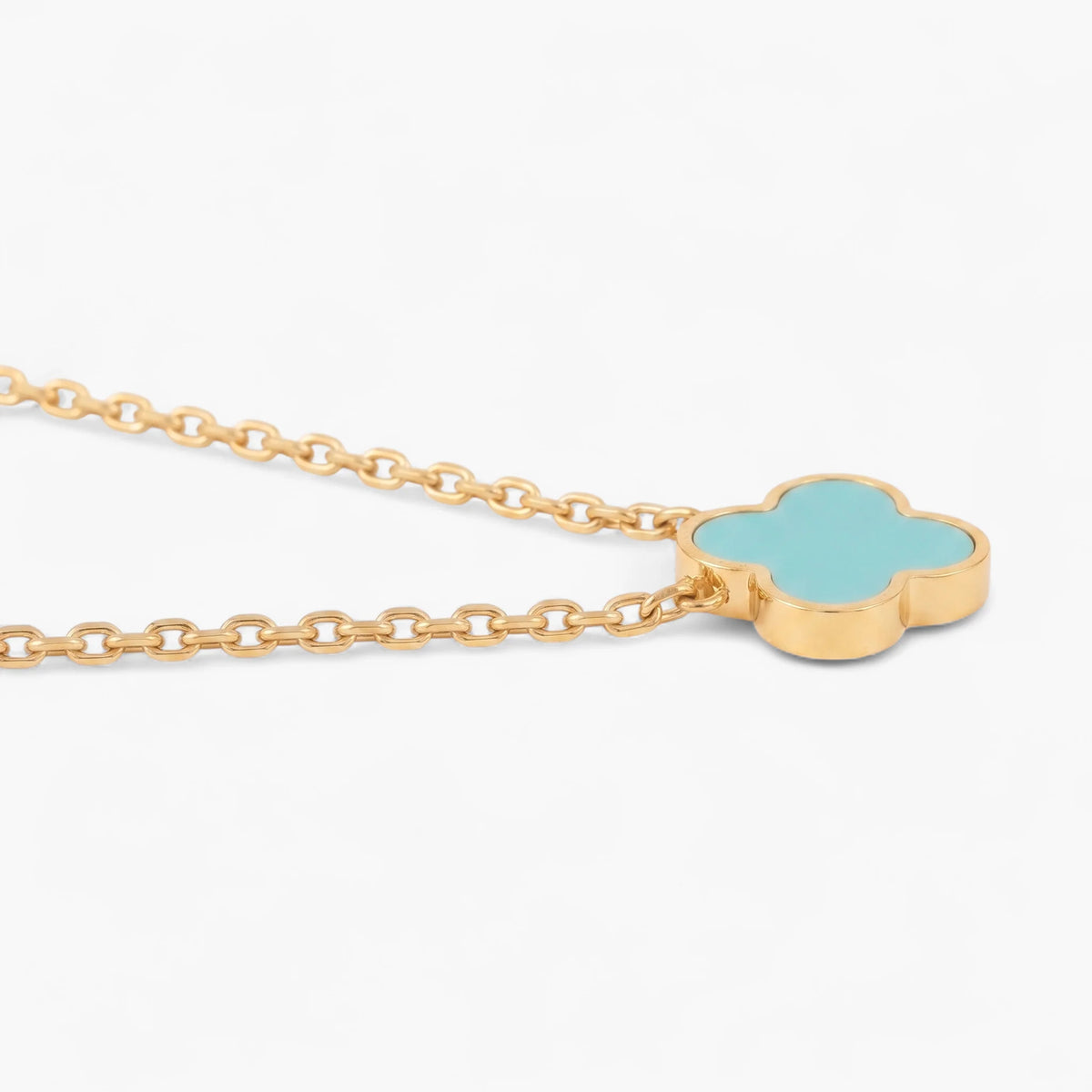 Four Leaf Clover Necklace | Gold Turquoise Inlay Pendant 4