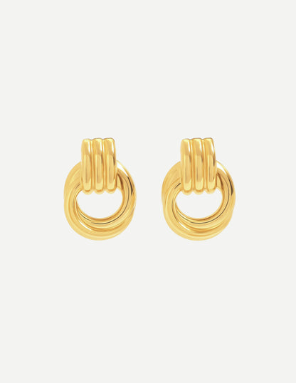 Gold Mini Earrings | Small Ridged Bar and Hanging Ring 0