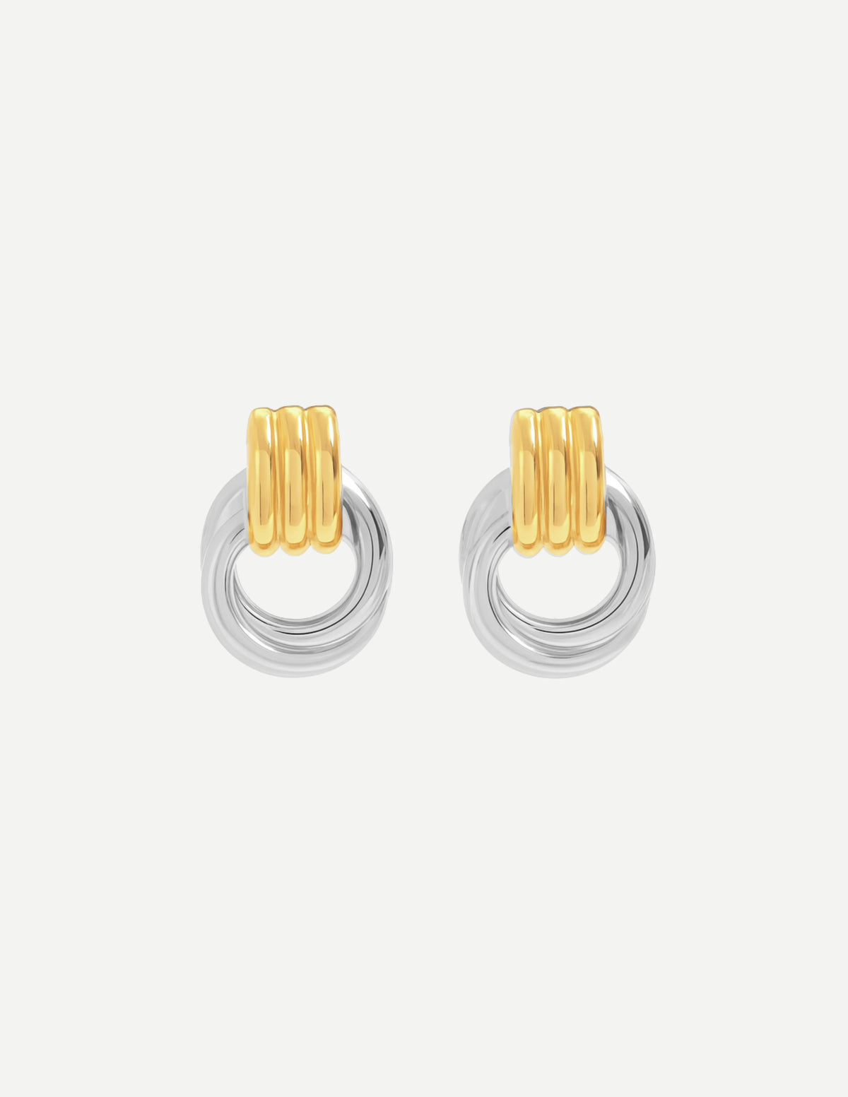Gold Mini Earrings | Small Ridged Bar and Hanging Ring 1