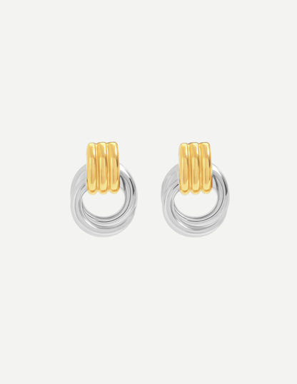 Gold Mini Earrings | Small Ridged Bar and Hanging Ring 1