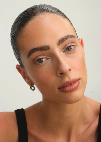 Gold Mini Earrings | Small Ridged Bar and Hanging Ring 6