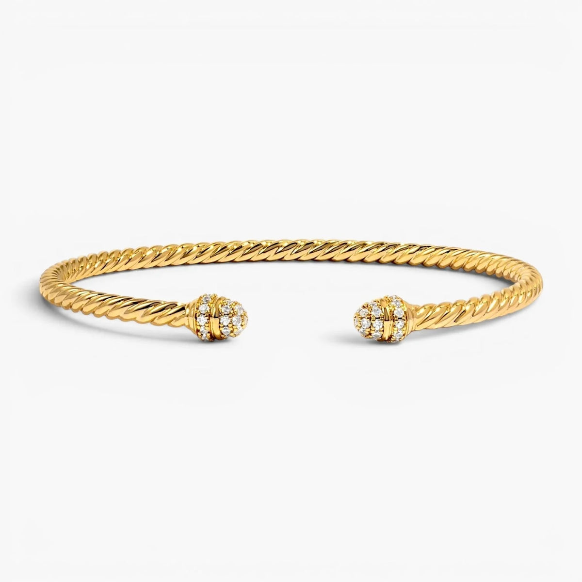 Gold Twisted Cuff Bracelet | Adjustable Bangle with Zirconia 0