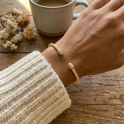 Gold Twisted Cuff Bracelet | Adjustable Bangle with Zirconia 1