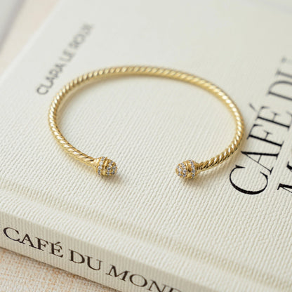 Gold Twisted Cuff Bracelet | Adjustable Bangle with Zirconia 2