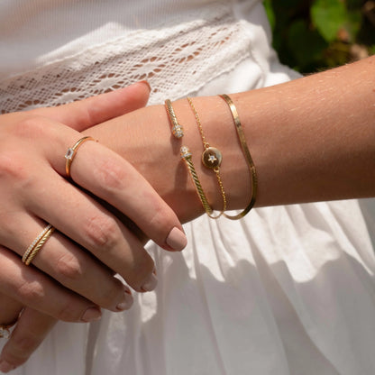 Gold Twisted Cuff Bracelet | Adjustable Bangle with Zirconia 3
