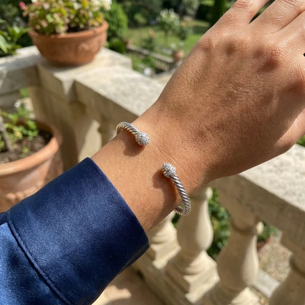 Gold Twisted Cuff Bracelet | Adjustable Bangle with Zirconia 6