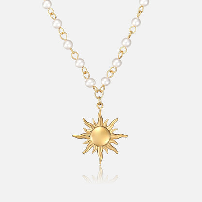 Golden Sun Pendant Necklace with Pearl Strand 0