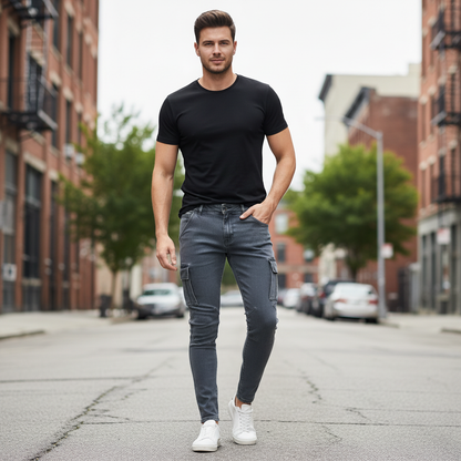 Jeans Cargo Homme Multi-Poches Coupe Décontractée Toutes Saisons