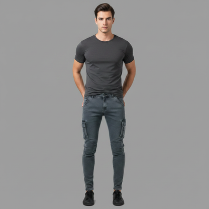 Jeans Cargo Homme Multi-Poches Coupe Décontractée Toutes Saisons