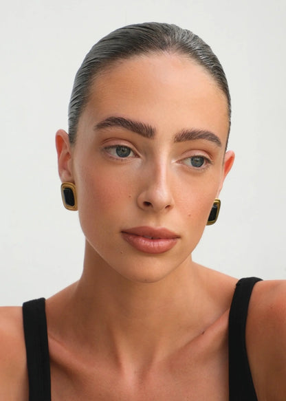 Lysa | Gold Earrings with Black Stone Frame 3