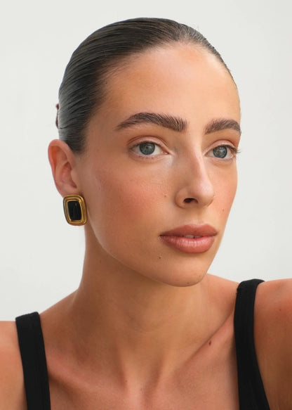 Lysa | Gold Earrings with Black Stone Frame 4
