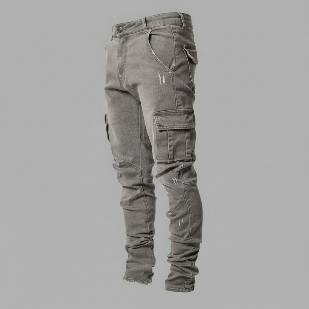 Pantalon Cargo Slim En Denim Stretch | Pantalon Homme